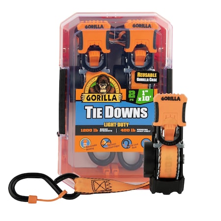 Gorilla Tie Down 1in x 10ft 1200 lb Retractable Ratchet Strap / Gorilla, 2PK 92003